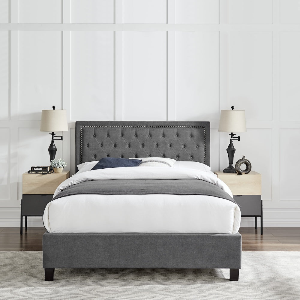 Rhea Dark grey Fabric Bed Frame