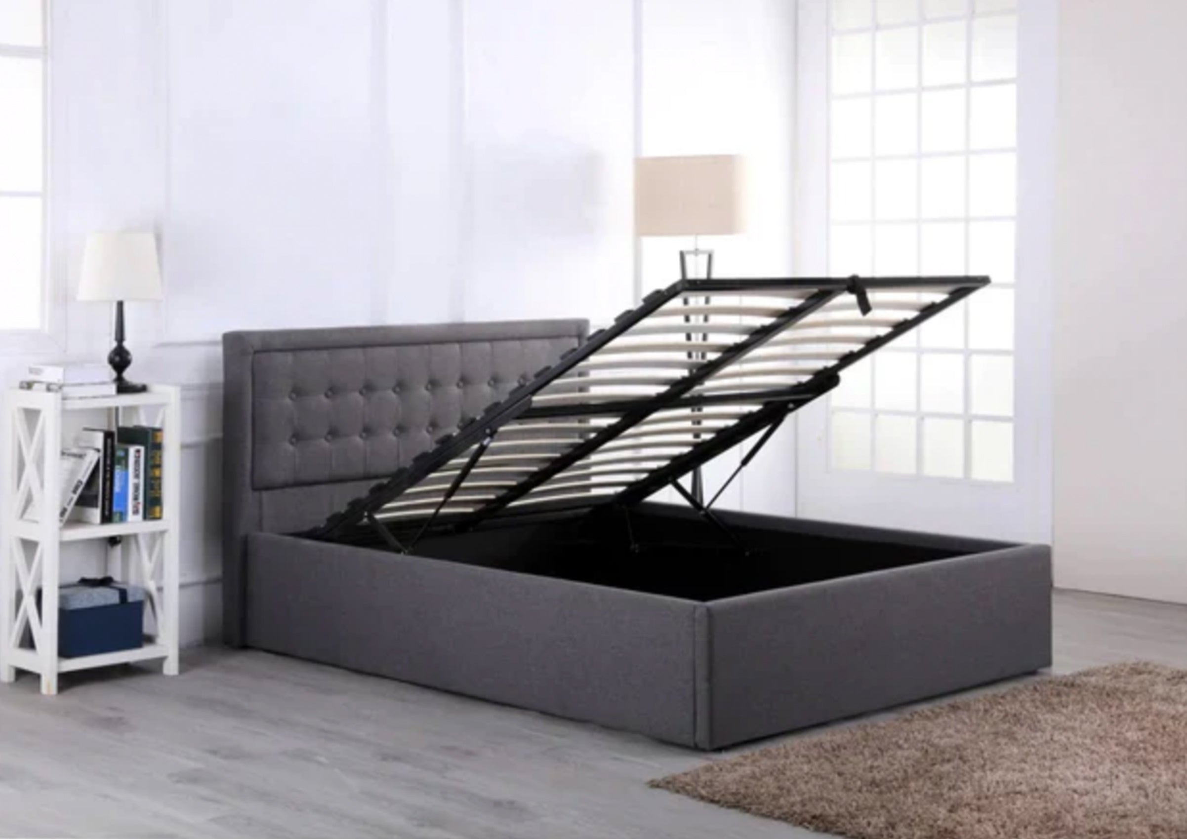 Houston Grey Ottoman Fabric Bed Frame