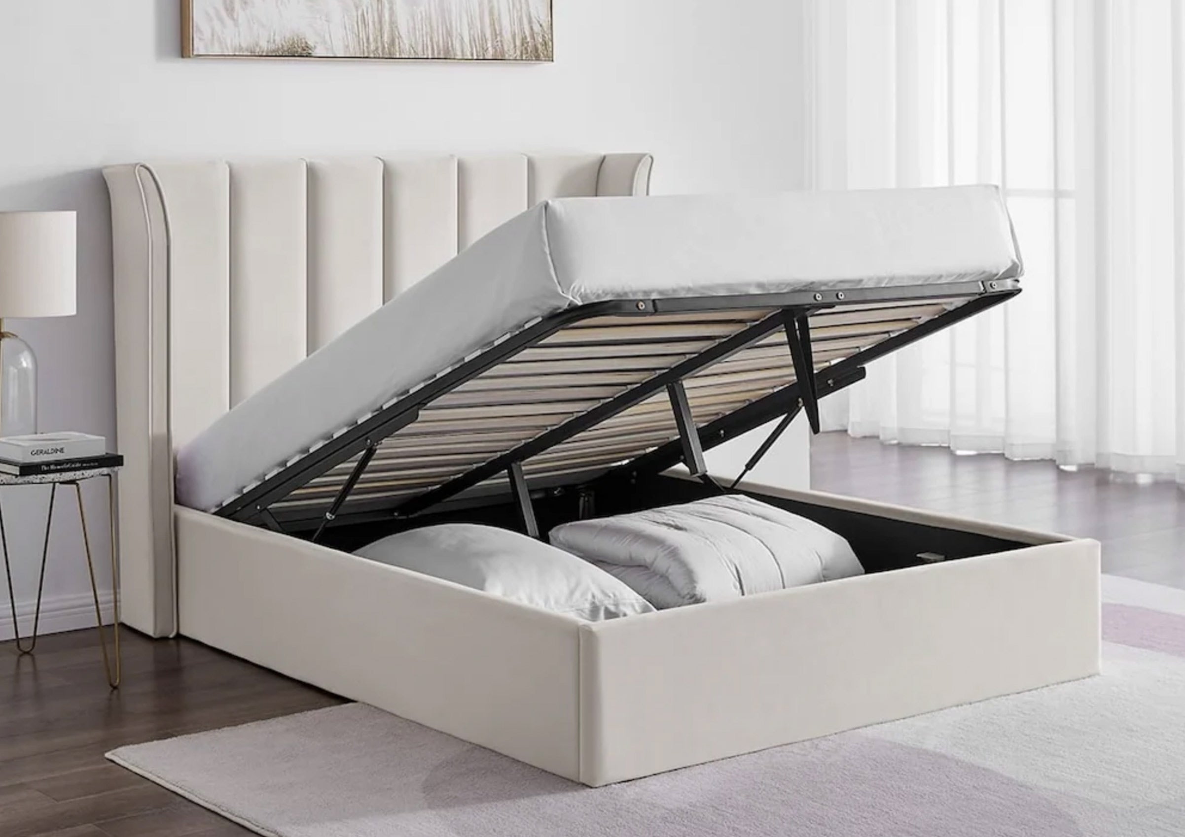 Polaris Natural Ottoman Fabric Bed Frame