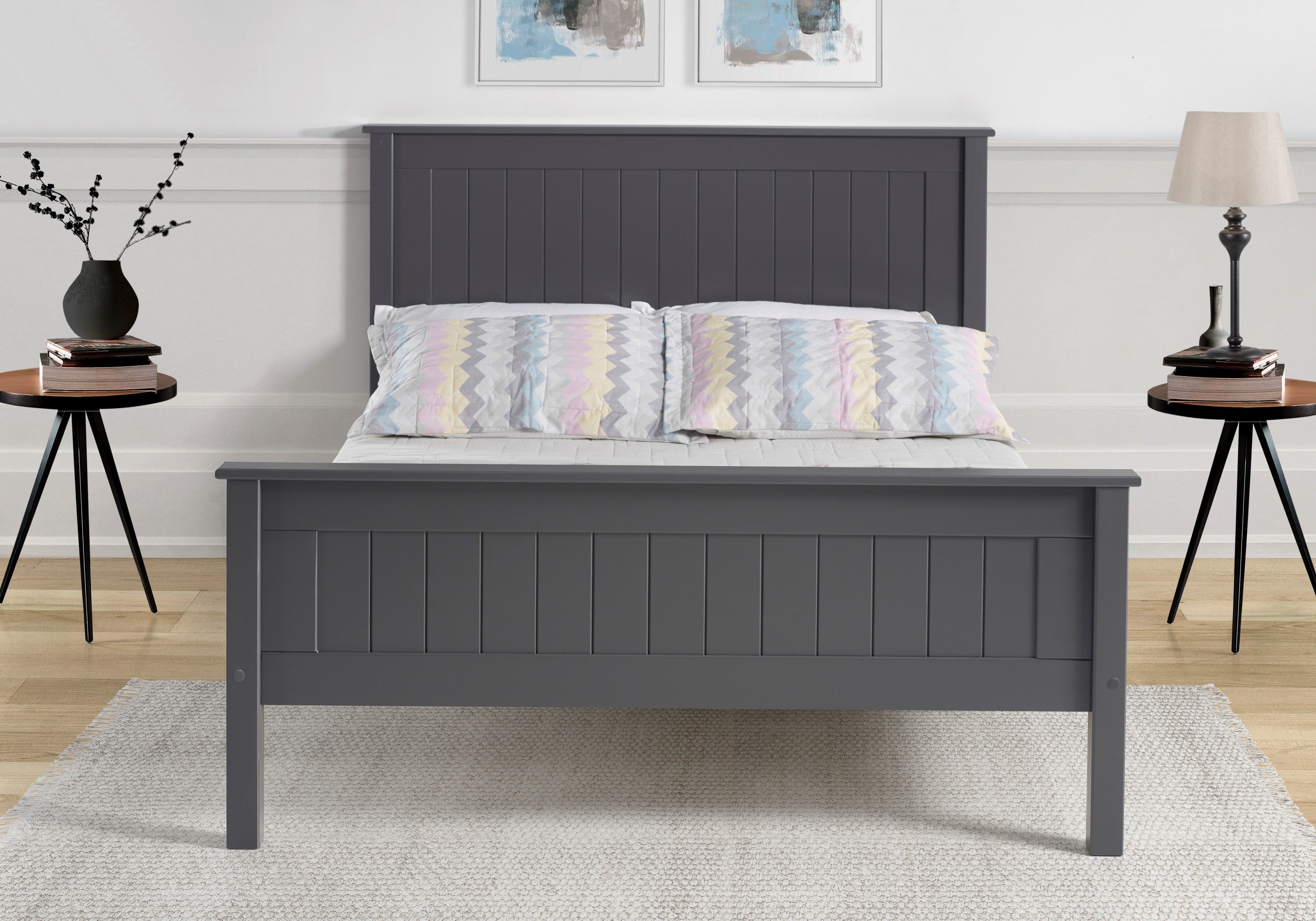 Taurus Grey High Foot Wooden Bed Frame