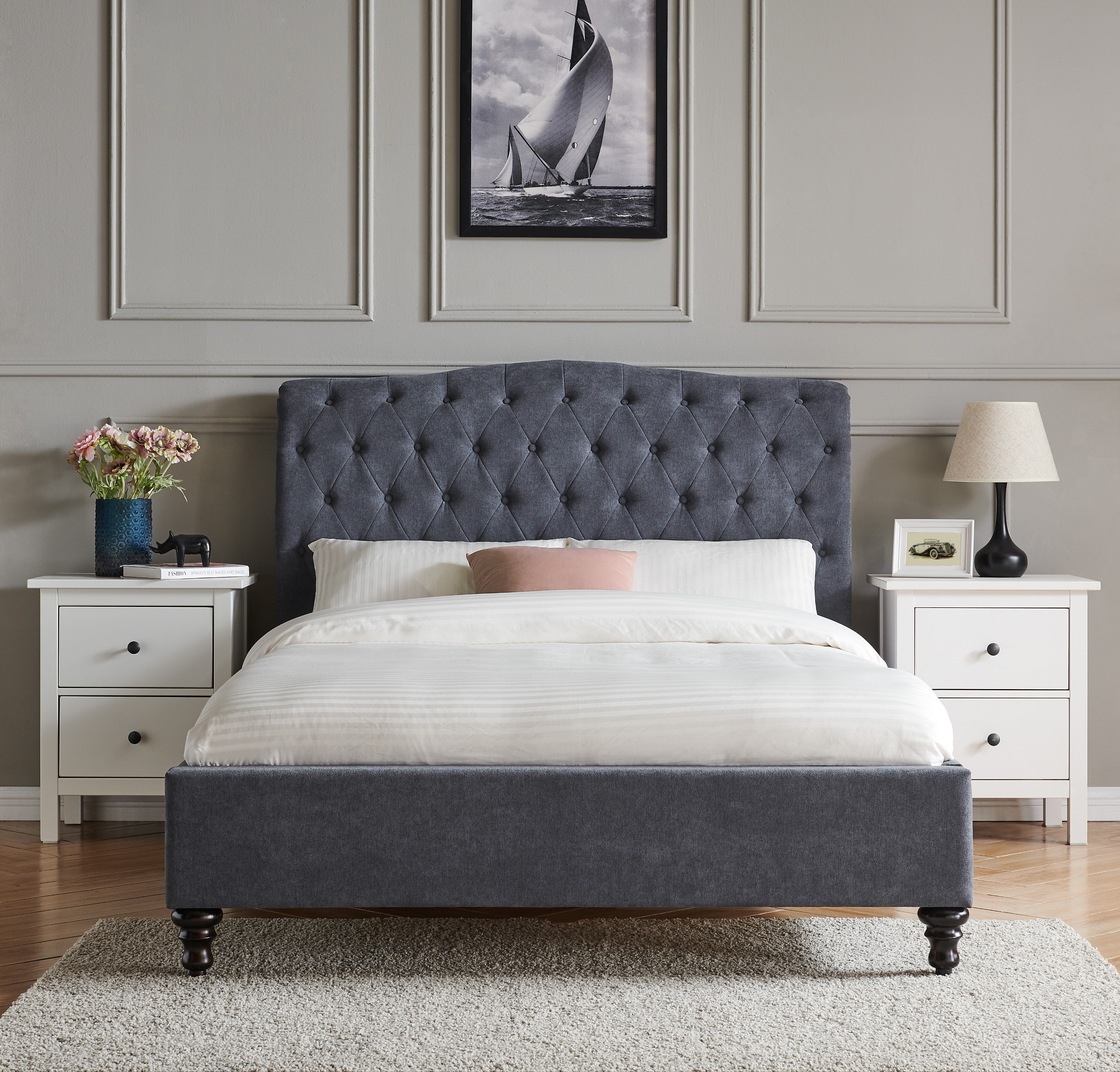 Rosa Dark Grey Fabric Bed frame