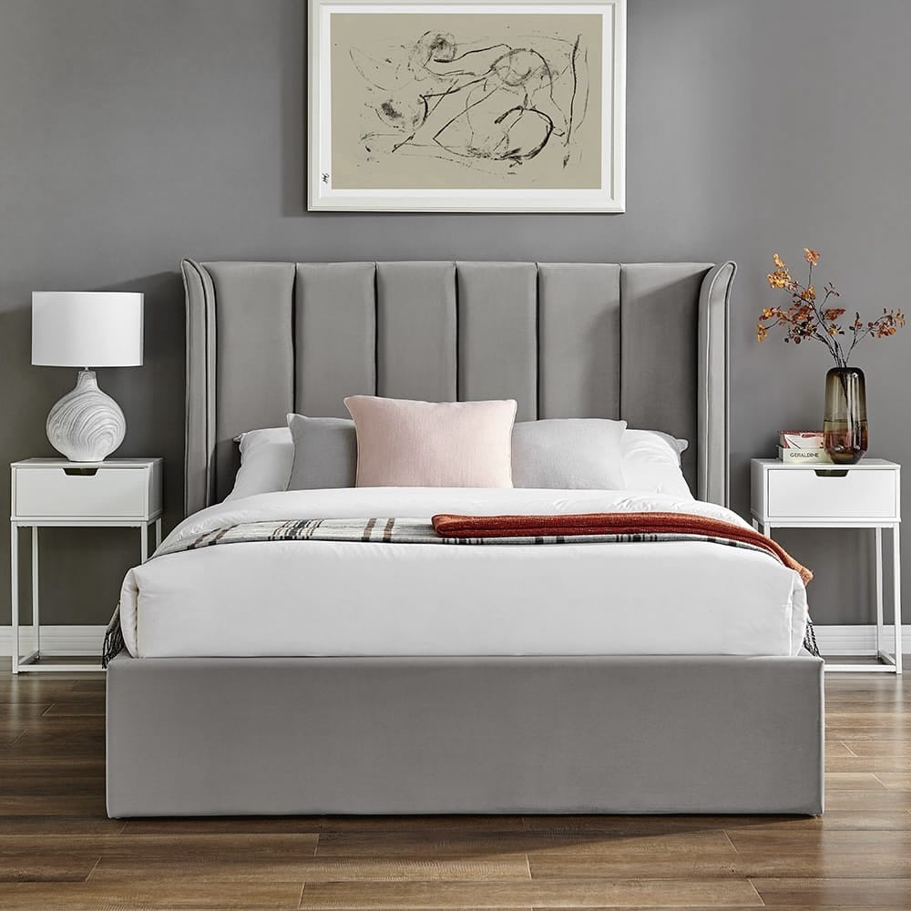 Polaris Silver Ottoman Fabric Bed Frame