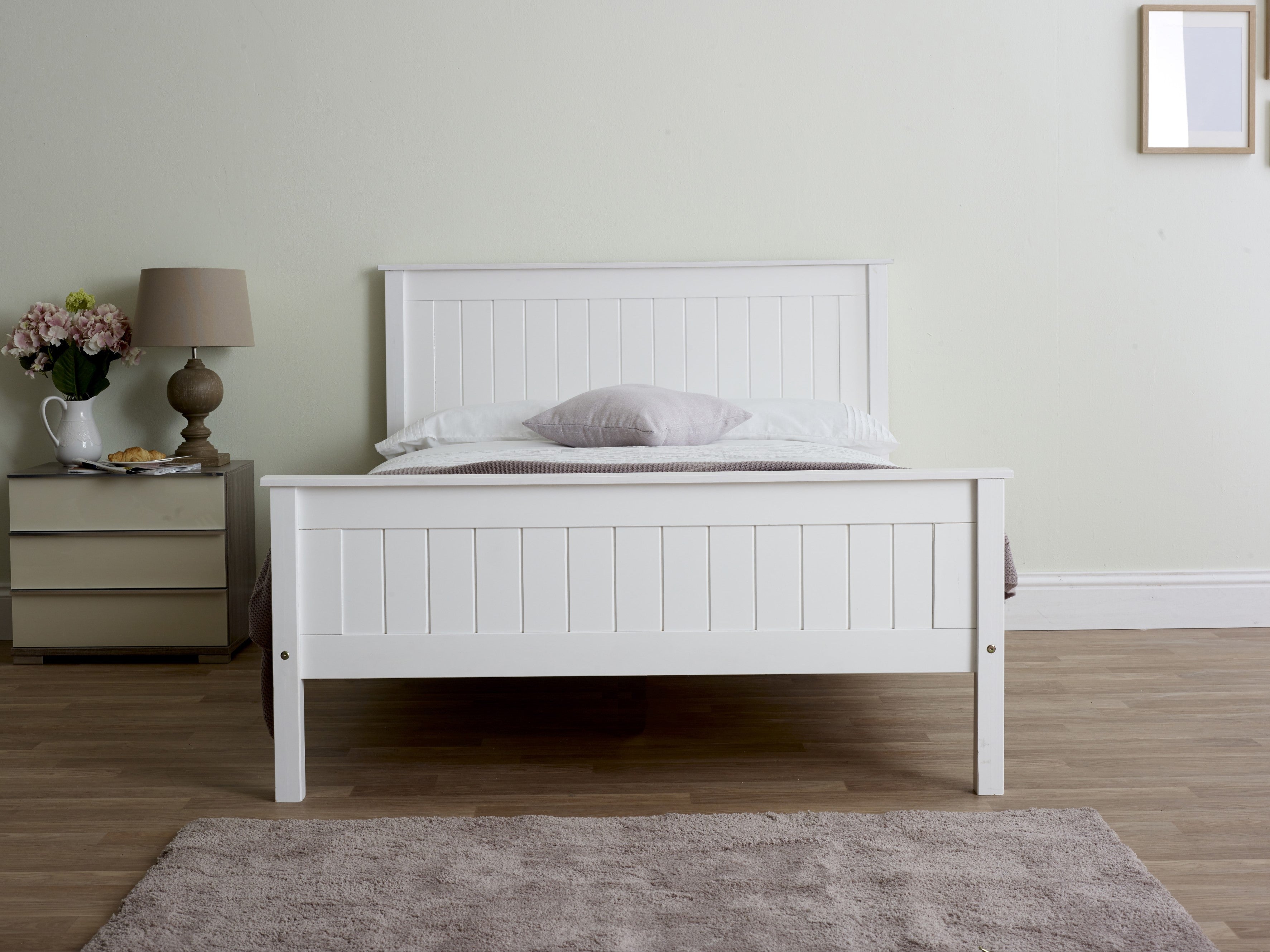 Taurus White High Foot Wooden Bed Frame